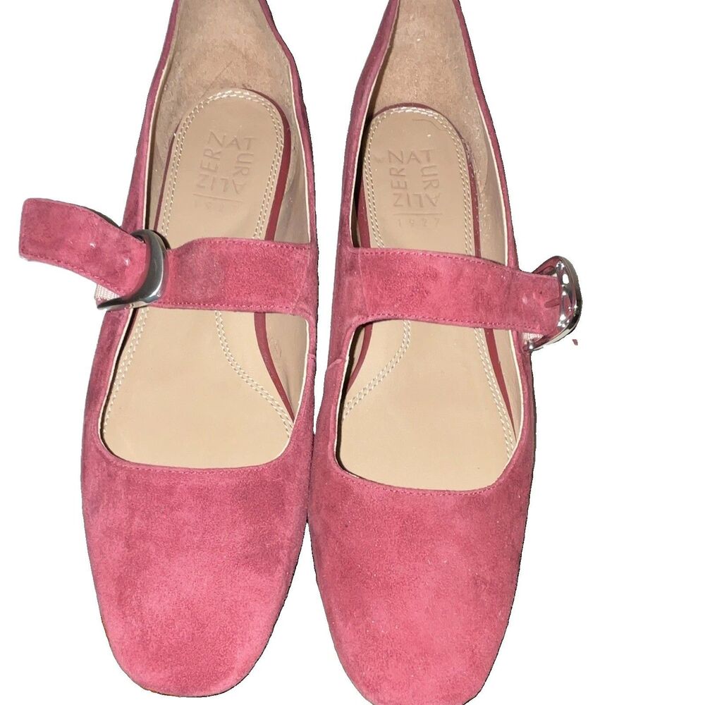 Naturalizer Women’s Cranberry Suede Mary Jane Square Toe Buckle Strap Flats 11 M